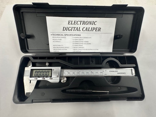6” Electronic Digital stainless caliper with LCD display screen for easy reading.